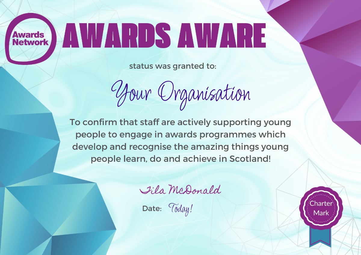 Awards Aware certificate